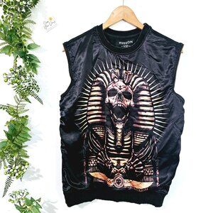 Hudson Pharaoh Skull Print Sleeveless Jacket Vest Sz L Black Zipper Sleeve《909》J